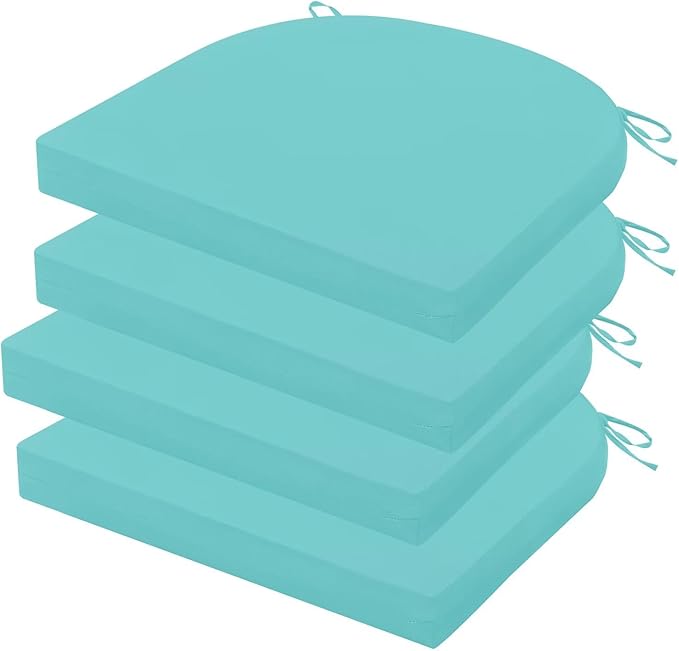Outdoor Chair Cushions Set of 4, 17 x 16 Inch Patio Chair Cushions for Outdoor Furniture, Water Resistant, Non-Slip Ties(Teal)