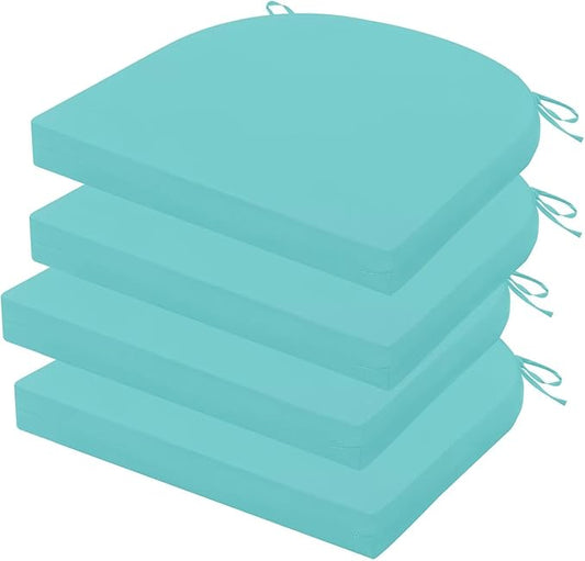 Outdoor Chair Cushions Set of 4, 17 x 16 Inch Patio Chair Cushions for Outdoor Furniture, Water Resistant, Non-Slip Ties(Teal)