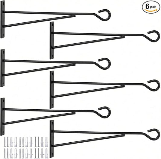 8" Hanging Plant Hooks, 6 Pack Hanging Basket Bracket Wall Hooks, Plant Hangers Outdoor for Fence, Lantern,Wind Chime