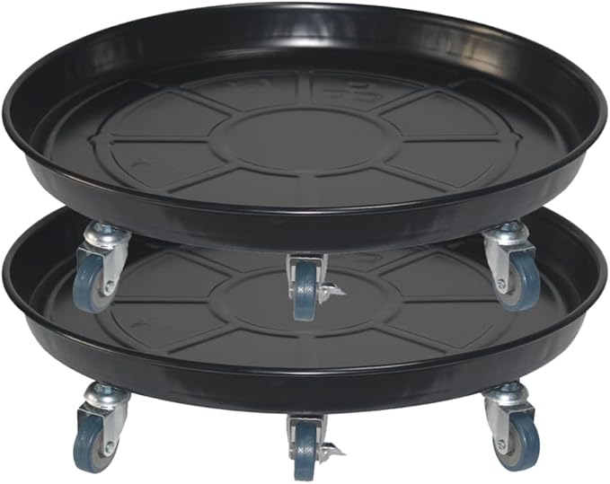 ARTLINE Round Plant Stand with Lockable Wheels, Heavy Duty for Indoor Outdoor, Large Rolling Dolly Planter Caddy on Casters to Carry Potted Flower Pot, Round Metal Tray NO Holes, Black