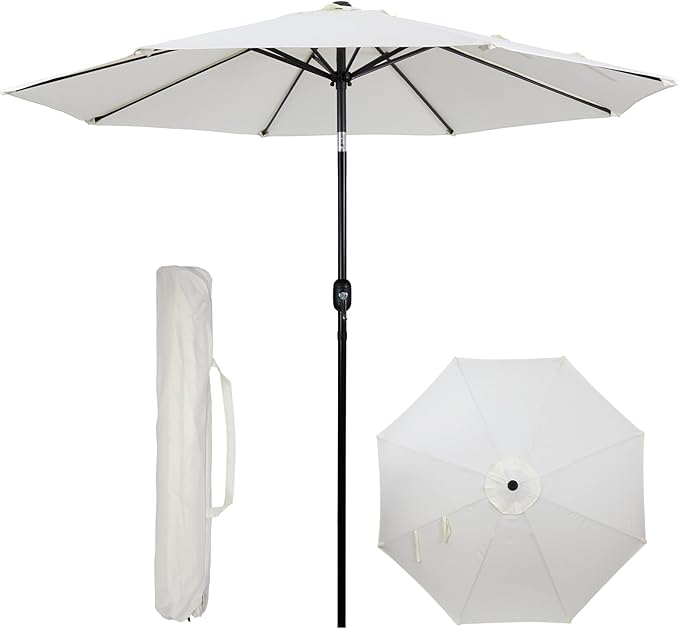 Backyard Expressions 9 ft. Patio Umbrella, Market Table Umbrella w/Tilt and Crank, 8 Ribs