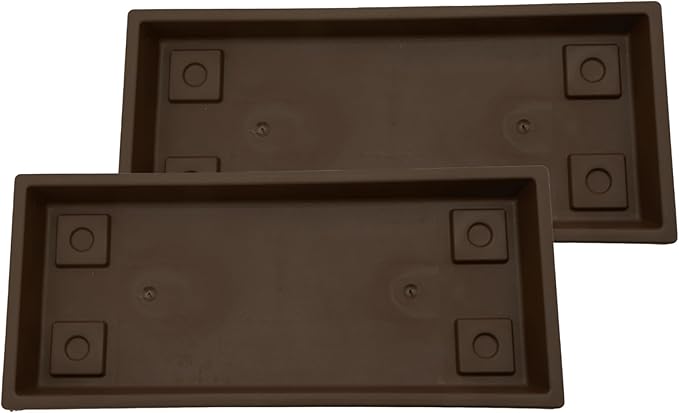 The HC Companies 23.5 Inch Venetian Rectangular Plant Saucer, Lightweight UV-Resistant Plastic Outdoor & Indoor Flower Pot Tray, 2-Pack Plant Pot Trays for Garden & Home Decor, Chocolate