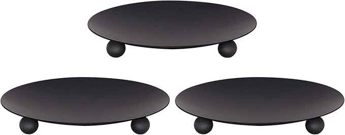 Candle Holder Decorative Iron Plate,Candle Stand for LED & Wax Candles,Spa,Bathroom,Weddings,4.33x0.78inch,Set of 3 (Matte Black)