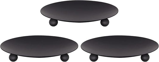 Candle Holder Decorative Iron Plate,Candle Stand for LED & Wax Candles,Spa,Bathroom,Weddings,4.33x0.78inch,Set of 3 (Matte Black)