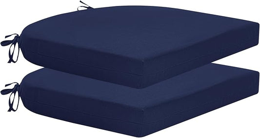 HARBOREST Outdoor Chair Cushions Set of 2, Water Resistant Patio Chair Cushions with Ties, Outdoor Seat Cushions for Patio Furniture, 17"x16"x2", Navy