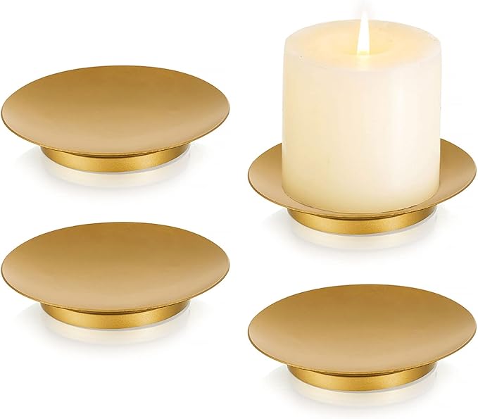 Romadedi Iron Candle Holders Plate, Set of 4 Candle Tray, Gold Home Decor