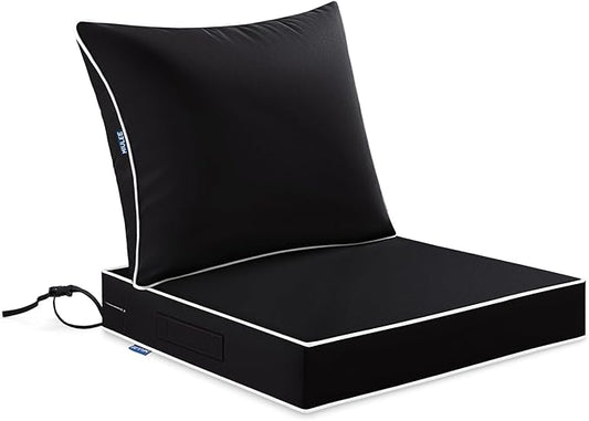 MIULEE Black Outdoor Seat Cushion 24x24 Inch Waterproof & 3 Year Fade Resistant Deep Seat and Back Cushion for Patio Furniture Chair Sofa Couch with Handle and Adjustable Straps
