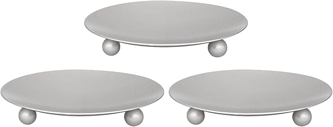 Candle Holder Decorative Iron Plate,Candle Stand for LED & Wax Candles,Spa,Bathroom,Weddings,4.33x0.78inch, Set of 3 (Silver)