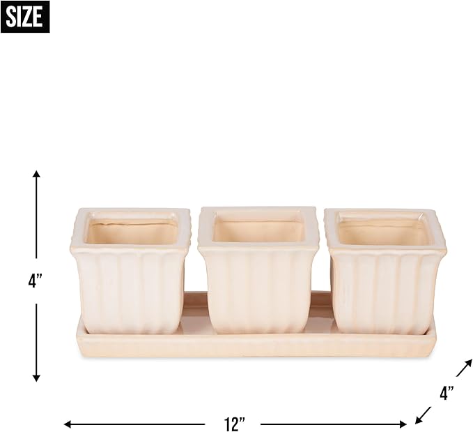 Accent Plus White Square Ceramic Small Planter (Set of 3)