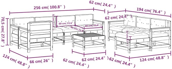 SKM 10 Piece Garden Lounge Set with Cushions Solid Wood (Weight-155KG)