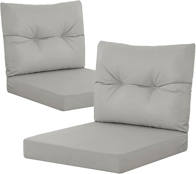 YEFU 24x24 Outdoor Cushions for Patio Furniture: Waterproof Fade Resistant Outdoor Seat Cushions Set of 2 - Olefin Deep Seat Paio Cushion Pads Replacement with Ties for Chair Sofa Couch(Light Gray)