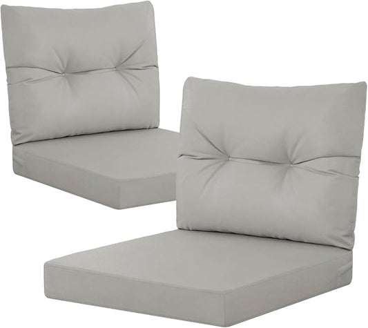 YEFU 24x24 Outdoor Cushions for Patio Furniture: Waterproof Fade Resistant Outdoor Seat Cushions Set of 2 - Olefin Deep Seat Paio Cushion Pads Replacement with Ties for Chair Sofa Couch(Light Gray)