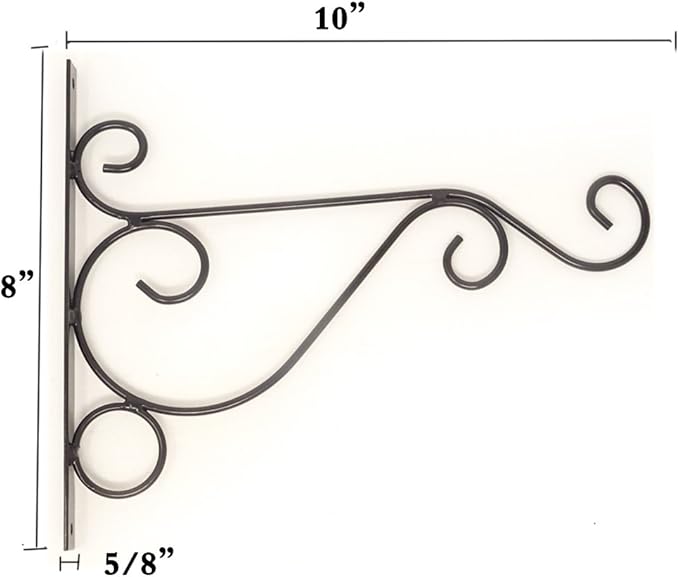 yueton Plant Bracket Hanger 2 Set of 10 Inch Fancy Curved Hook Cast Iron Wall Hooks for Bird Feeders Planters Lanterns Wind Chimes As Wall Brackets (Black)