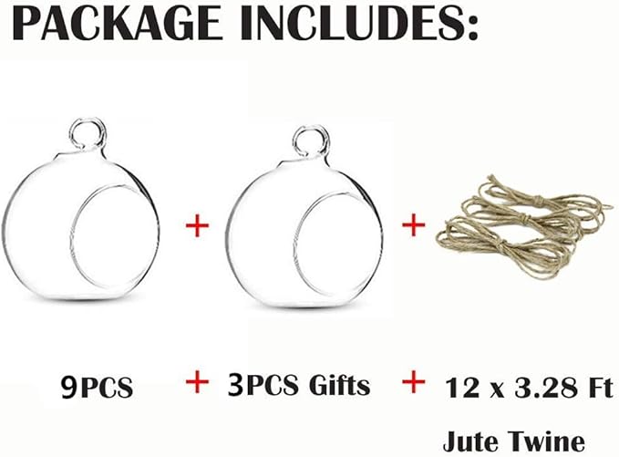 NUPTIO Glass Terrarium Globe Ornaments 12 Pcs 3.15" Diameter Small Terrariums Hanging Tea Light Candle Holders Home Wedding Party Centerpieces
