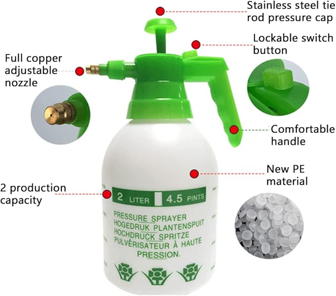 2 Pcs Garden Pump Sprayer, 0.5Gallon/68oz Hand-held Lawn Pressure Spray Bottle with Adjustable Nozzle (FKM Gasket Update)
