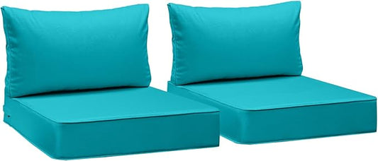 AAAAAcessories Outdoor Deep Seat Cushions, Waterproof, Fade-Resistant Patio Furniture Replacement Cushions, 25.5" x 25.5" x 5" + 25.5" x 13.5", Set of 2, Turquoise Blue