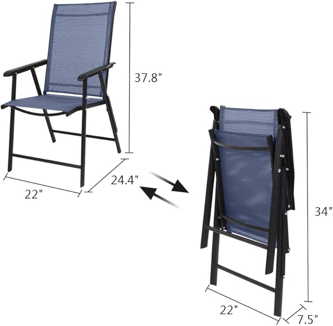 VINGLI Upgraded Version Single 1 Folding Chairs with Arms, Portable Patio Chairs for Outdoor & Indoor, Sling Back Chairs for Lawn, Pool, Courtyard, Balcony & Garden (Blue)