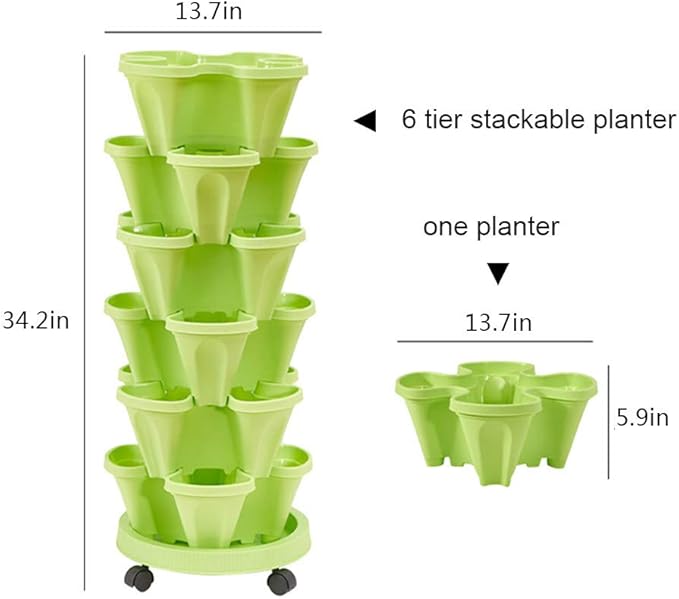 Vertical Planter 5 Tiered,Stackable Planters for Strawberry Herb Flower and Vegetable Stacking Garden Tower Gardening Pots with Removable Wheels and Bottom Indoor Outdoor