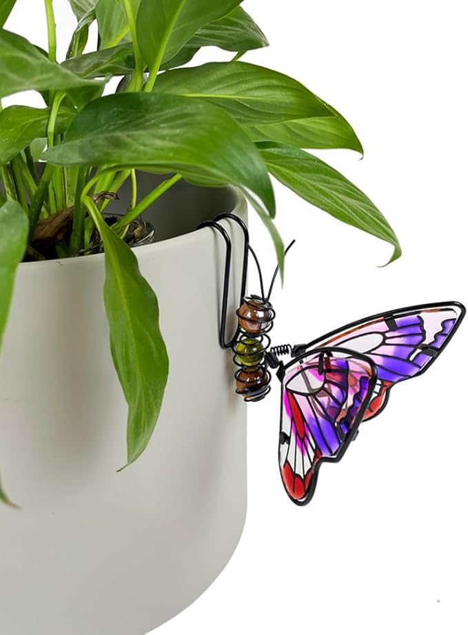 BESPORTBLE 3Pcs Butterfly Decorations for Plant Pot - Iron and Glass Hanging Butterfly Ornaments, Flower Pots Bonsai Hangers Figurines, Outdoor Garden Pendant Decor