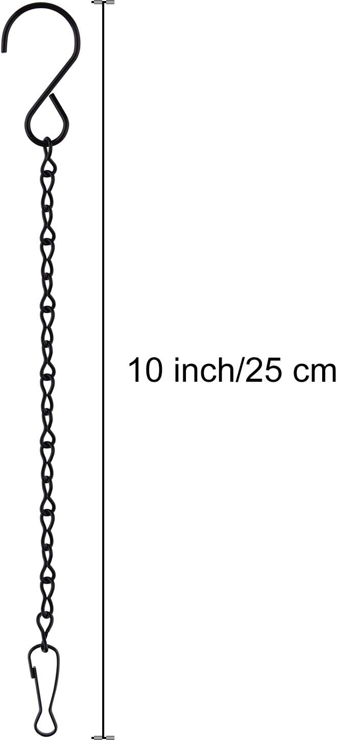 FEPITO 12 Pack Black Hanging Chains, 10 Inch Hanging Basket Chains, Garden Plant Hangers Metal Chains with Hooks Clips for Bird Feeders, Wind Chimes, Lanterns, Planters, Decorative Ornaments