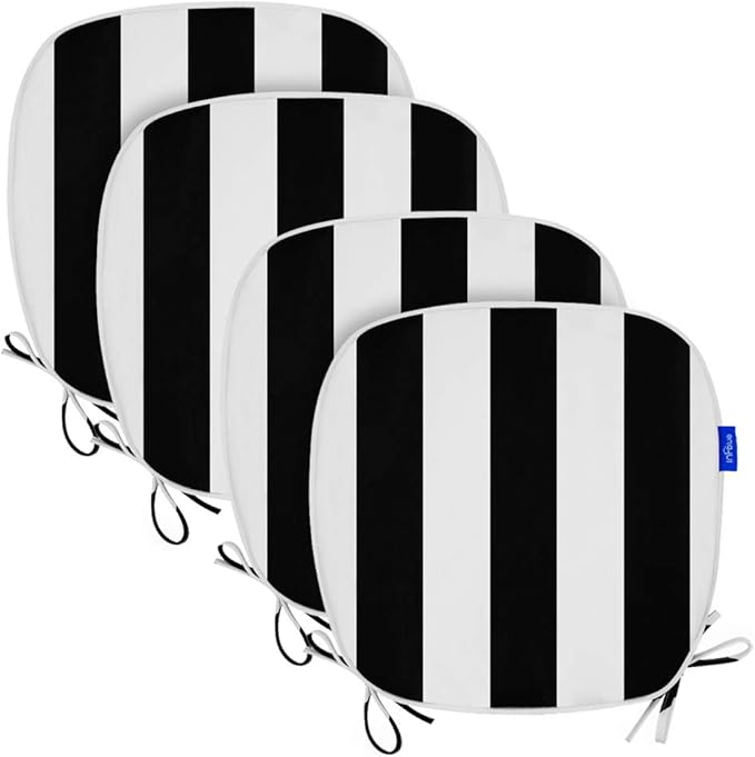SleepMan Outdoor Chair Pads Seat Cushions U Shape Home Chair Cushion for Garden Patio (Set of 4, Black Stripe)