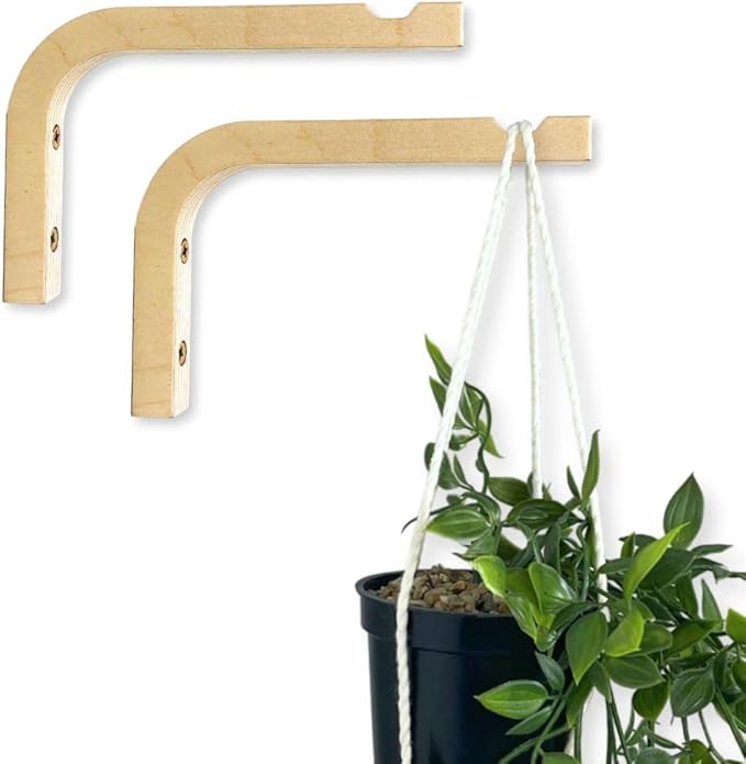 EvenWood 2-Piece Set of Plant Hooks for Wall 6 inch - Mounted Wooden Plant Hook - Indoor and Outdoor Bracket Plant Hanger for Planters, Lanterns, Bird Feeders, Patio Decorations (Natural)