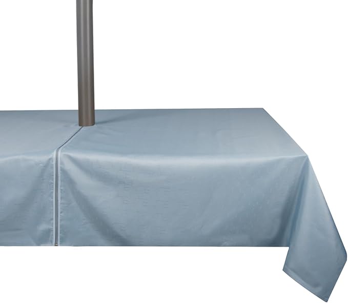 Outdoor Tablecloth Wrinkle-Free Stain Resistant Waterproof Polyester Fabric Table Cover with Zipper Umbrella Hole for Picnic/Party/Dinner/Patio Garden(60×84inch,Zippered,Blue Fog)