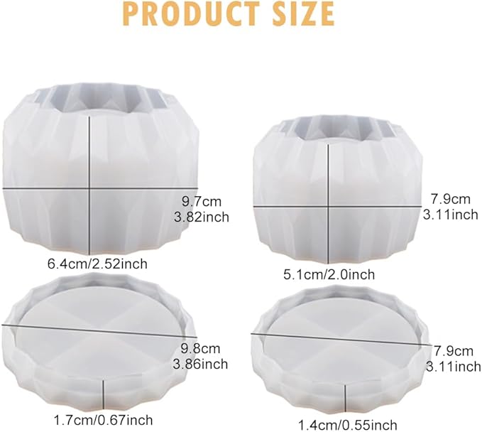 2-Pack Silicone Planter Mold - Easy Demold Sturdy Silicone w/Bottom Bracket (Stable+Drain) for DIY Succulent Pots, Storage Containers, Candle Holders