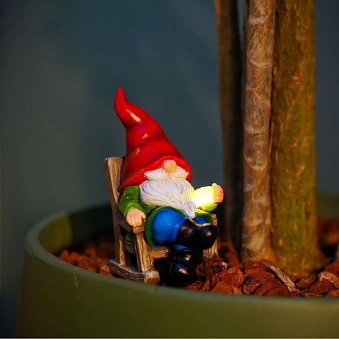 Solar Garden Gnome Statues Miniature Outdoor Christmas Decor Gnome Figurine Lights for Outdoor Home Patio Balcony Yard Lawn for Women Mom Grandma Family Friend 3.66" D x 2.52" W x 4.72" H