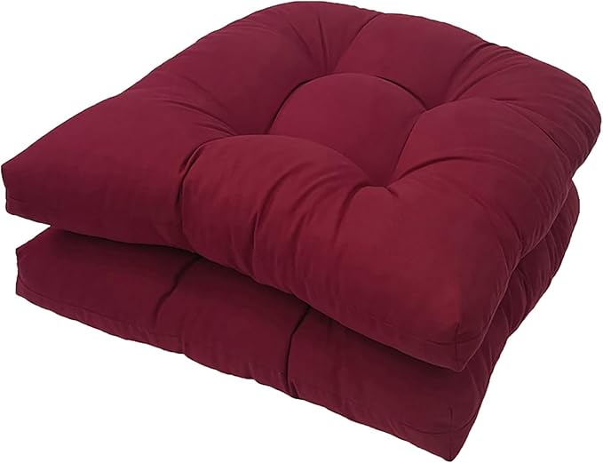Waterproof Chair Cushions Set of 2 Outdoor,Tufted Thicken Weather and Fade Resistant Kitchen Seat Cushions,Patio Chair Pads for Garden Furniture Sofa Couch (Burgundy)