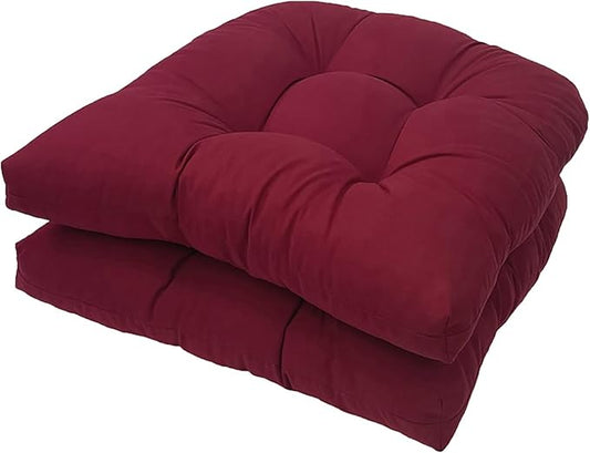 Waterproof Chair Cushions Set of 2 Outdoor,Tufted Thicken Weather and Fade Resistant Kitchen Seat Cushions,Patio Chair Pads for Garden Furniture Sofa Couch (Burgundy)