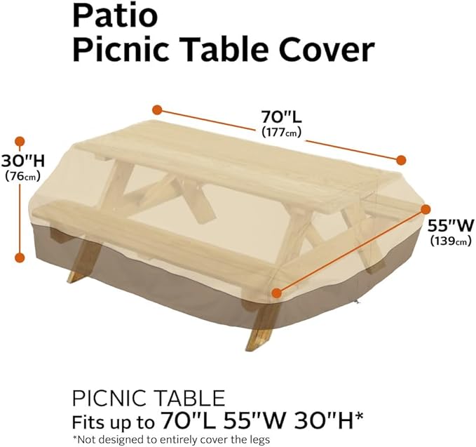 Classic Accessories Veranda Water-Resistant 70 Inch Picnic Table Cover, Outdoor Table Cover