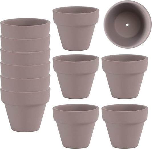 Fcacti Mini Grey Terracotta Clay Flower Pots 2 inch with Drainage Holes for for Tiny Cactus Herb lithop, Small Succulent Planter Nursery Plant Pot for Home Garden Table DIY Hand Craft Gift Decoration