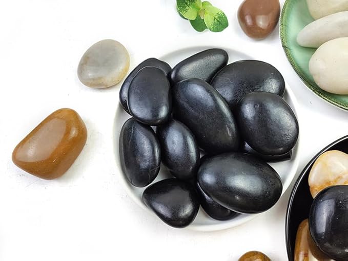 Natural Black River Rocks - 2-3 inch 5LB High Polished Decorative Pebbles, Black Stones for Landscaping, Natural River Rocks for Outdoor Décor, Polished Pebbles for Plants.