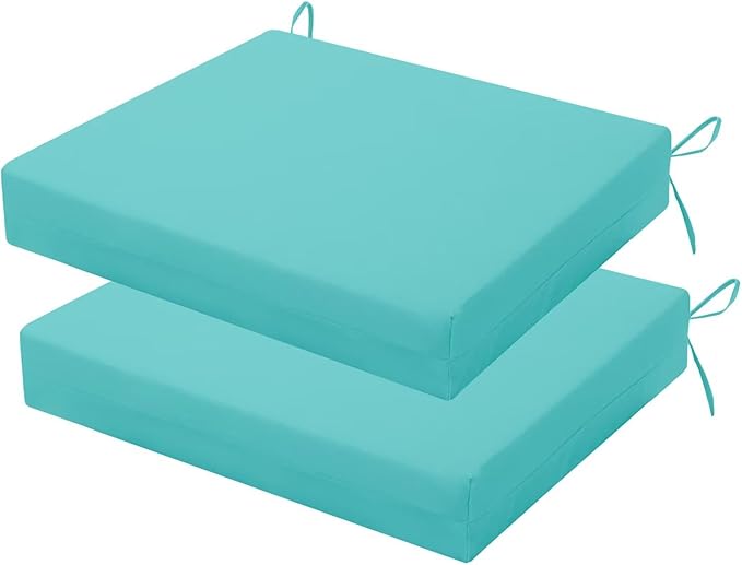 Outdoor Chair Cushions Set of 2, 18.5 x 16 Inch Patio Chair Cushions for Outdoor Furniture, Water Resistant, Non-Slip Ties(Teal)