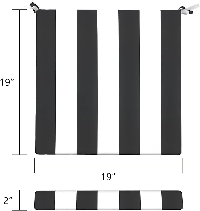 LVTXIII Outdoor Seat Cushions Set of 4 Square Corner Chair Cushions with Ties, Patio Chair Pads for Home Office and Patio Garden Furniture Decoration 19"x19"x2", Cabana Black