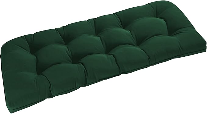 downluxe Outdoor Bench Cushion for Patio Furniture, Water Resistant Tufted Overstuffed Porch Swing Cushions, Thick Outdoor Loveseat Cushions, 44" X 19" X 5", Forest Green, Set of 1