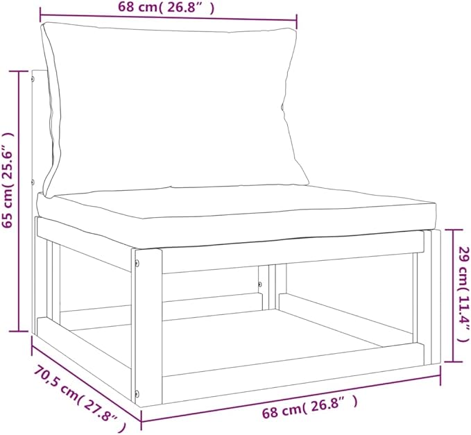 SKM 4 Piece Garden Lounge Set with Light Grey Cushions Solid Wood (Weight-79KG)-5304