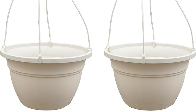 The HC Companies 12 Inch Eclipse Hanging Planters, Lightweight UV-Resistant Plastic Hanging Planters for Indoor & Outdoor Plants, 2-Pack Hanging Flower Pots for Garden and Home Decor, Cottage Stone