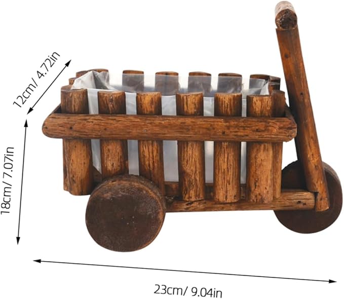 YARNOW Desktop Decor Country Flower Pot Garden Cart Stand Wooden Flower Pot Wood Flower Cart Decorative Tabletop Planter Wooden Flowerpot Wedding Decor Station Wagon Wheelbarrow Bamboo
