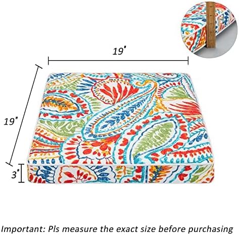 JMGBird Outdoor Chair Cushions Set of 4 - Waterproof Patio Seat Cushions 19x19 Inch with Ties, Paisley Pattern High Density Foam Square Cushions for Garden Furniture