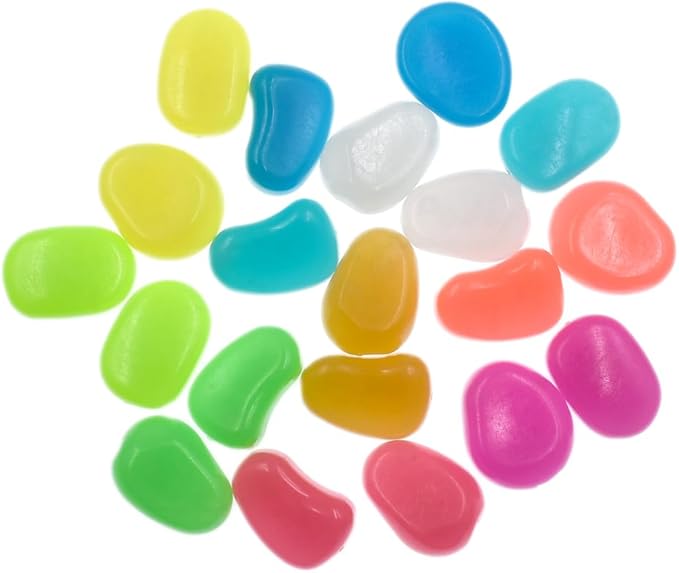 QTTLLI 20Pcs Large Glow Pebbles Glow in The Dark Decorative Stones Rocks for Garden Path Walkway Yard Fish Tank, 1.7",Mixed Color
