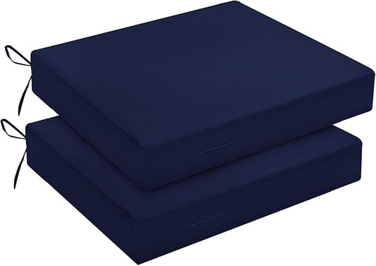 downluxe Outdoor Chair Cushions Set of 2 for Patio Furniture, Water-Resistant Square Corner Patio Chair Cushions with Ties, High Density Foam Outdoor Seat Cushion, 18.5" X 16" X 3", Navy