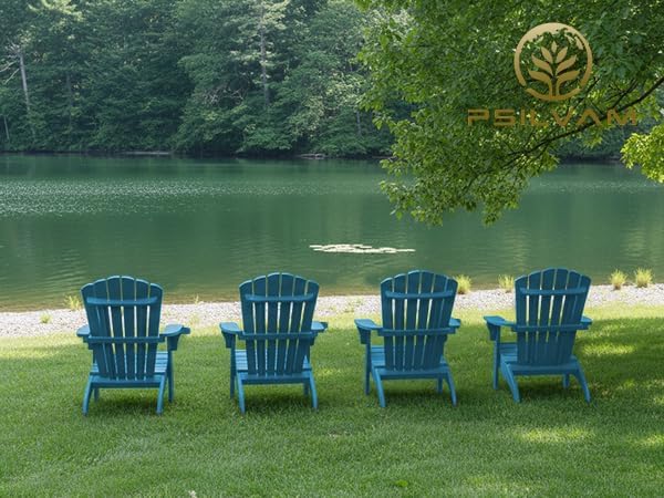 Psilvam Adirondack Chair, Oversized Poly Lumber Fire Pit Chair with Cup Holder, 350Lbs Support Patio Chairs for Garden, Weather Resistant Outdoors Seating, Relaxing Gift for Father & Mother(2, Blue)