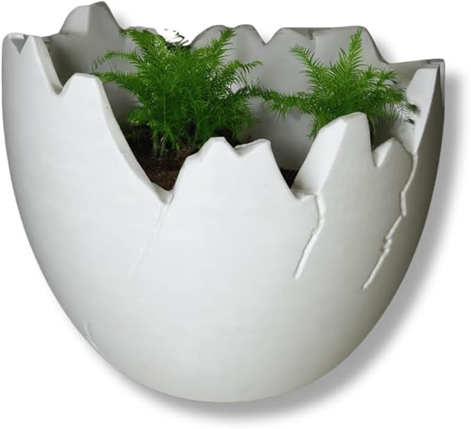 Chatelet Dinosaur Egg Shell Planter | Unique Dinosaur Tabletop Indoor or Outdoor Planter Pot | Flowers, Succulents, or Vegetable Pot | Made in USA (Small White)