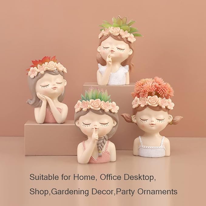 Small Cute Girl face Succulent pots with Drainage Hole Fairy Garden pots Gifts idea for Plants Lovers Decorative Flower Pot Head Planter for Indoor Plants Tiny Cactus Container