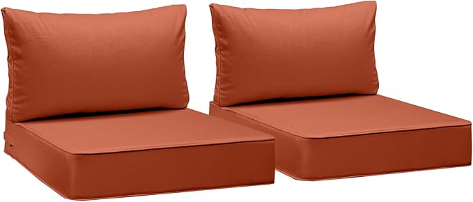 AAAAAcessories Outdoor Deep Seat Cushions, Waterproof, Fade-Resistant Patio Furniture Replacement Cushions, 24" x 24" x 5" + 24" x 13.5", Set of 2, Rust