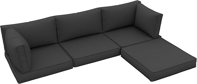 UDPATIO Outdoor Cushions for Patio Furniture, Waterproof Patio Furniture Cushions Replacement, 4" Deep Seat Outdoor Sectional Cushions for 4-seat Chair Sofa Couch, Black