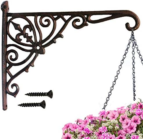 Cast Iron Hanging Plants Bracket, Heavy Duty 12" Indoor Outdoor Durable Wall Planter Hooks for Flower Pots Basket Bird Feeder Wind Chime Lanterms Patio Lawn Garden Hanger Hardware Bracket