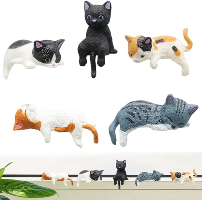 Miniature Cute Cat Figurines,Mini Cat Fairy Garden Bonsai Decorations,Funny Micro Landscape Ornaments for Outdoor Garden Lawn Pot Car Dash Decor,5 Pieces